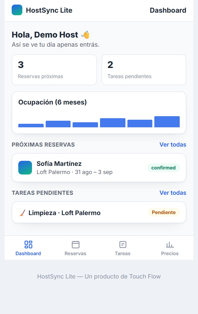 Dashboard de HostSync Lite mostrando reservas y tareas pendientes